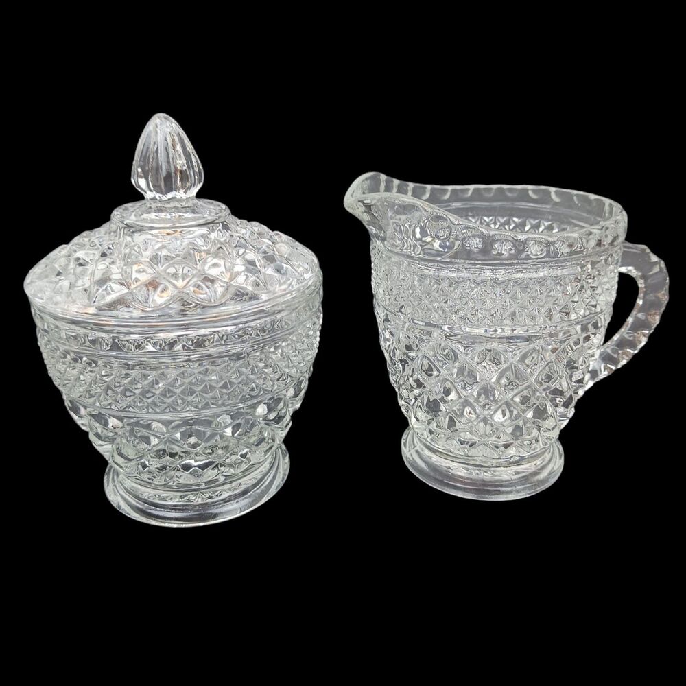 Anchor Hocking Wexford Creamer & Sugar Bowl with Lid 1962-1998 Vintage